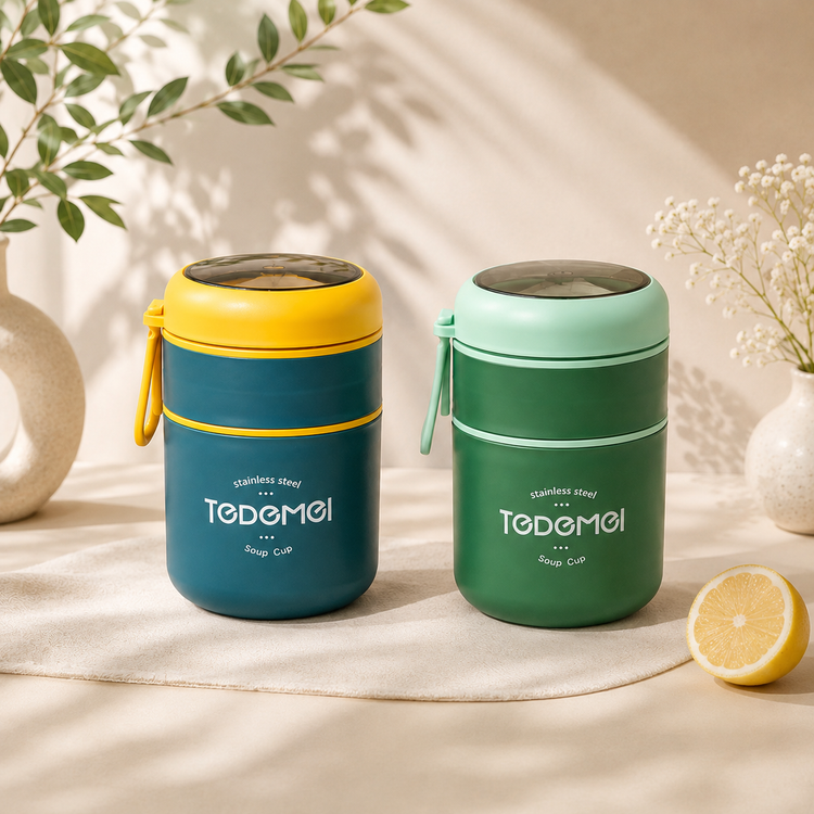 ظرف غذای استوانه ای دو طبقه tedemi